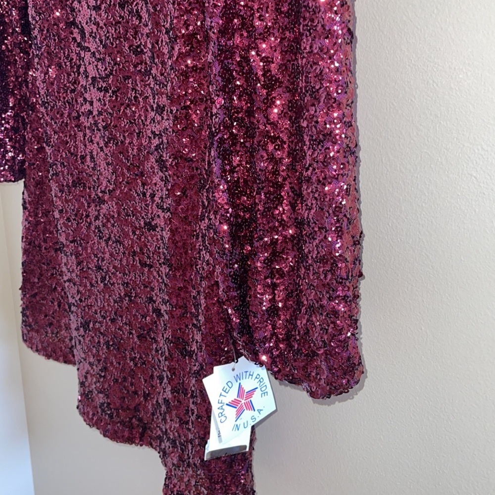 Women’s Formal Dress Sz 6, 10 Aqua Allover Sequin Long Sleeves Cocktail Red Gown - Picture 9 of 12